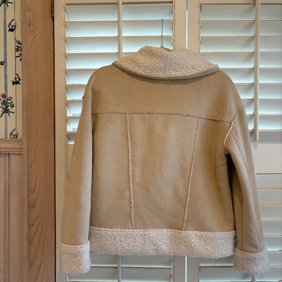 Marine Layer faux suede & faux shearling jacket in tortoise shell/cream - Picture 2 of 5